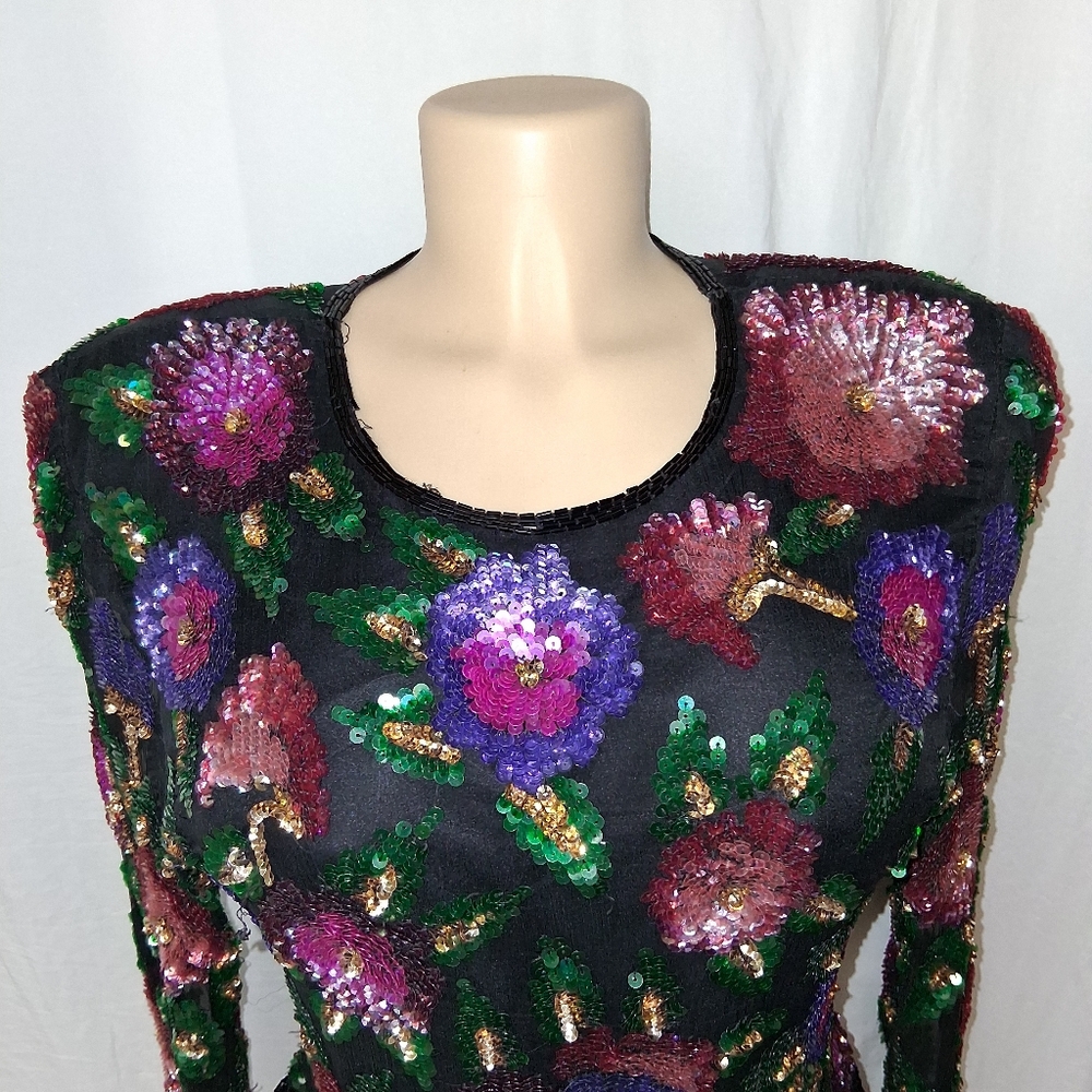 Vintage Larance Kyazer New York   Multicolor Sequin Floral Blouse  Size PXL - Picture 12 of 16